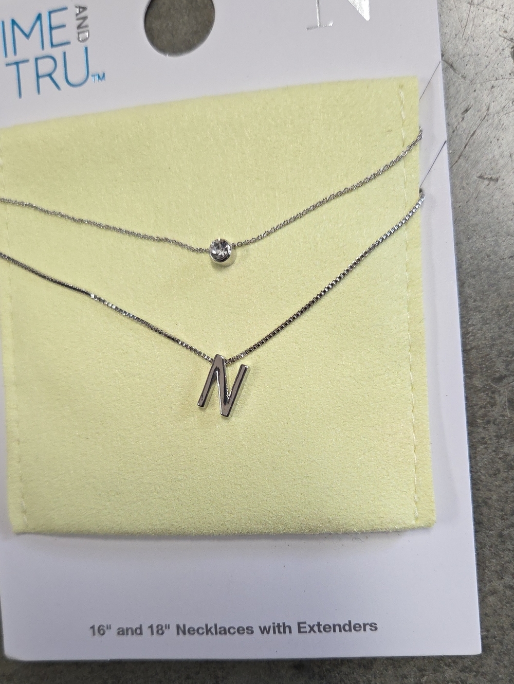 Time and Tru Silver Layered Necklace with Crystal and 'N' Initial